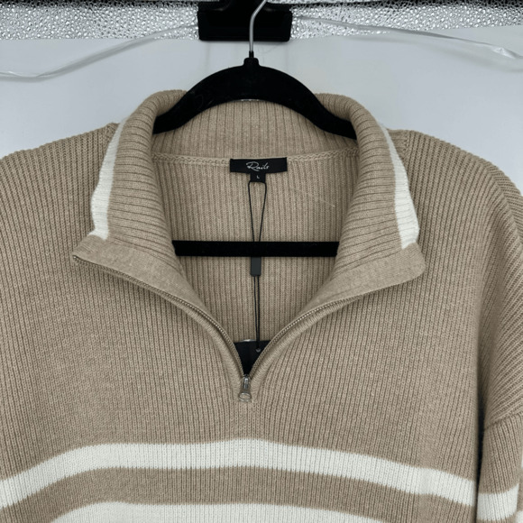 Rails Tessa Womens Sweater Size L Wool 1/4 Zip Ribbed Knit Sand Stripe Preppy - Picture 4 of 15